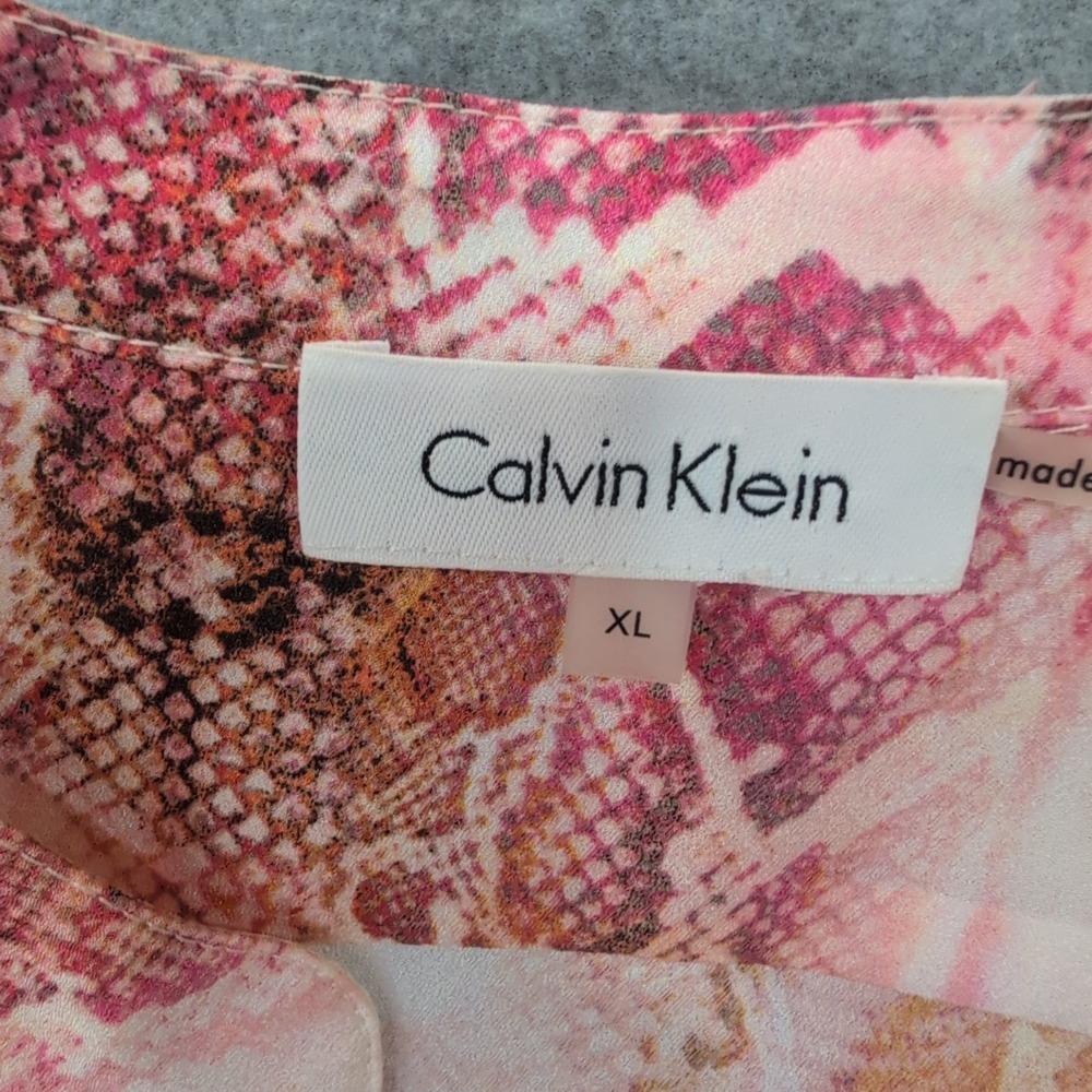 Calvin Klein Womens Snake Print Button‎ Up Shirt Blouse Top XL Pink Orange - Picture 3 of 4